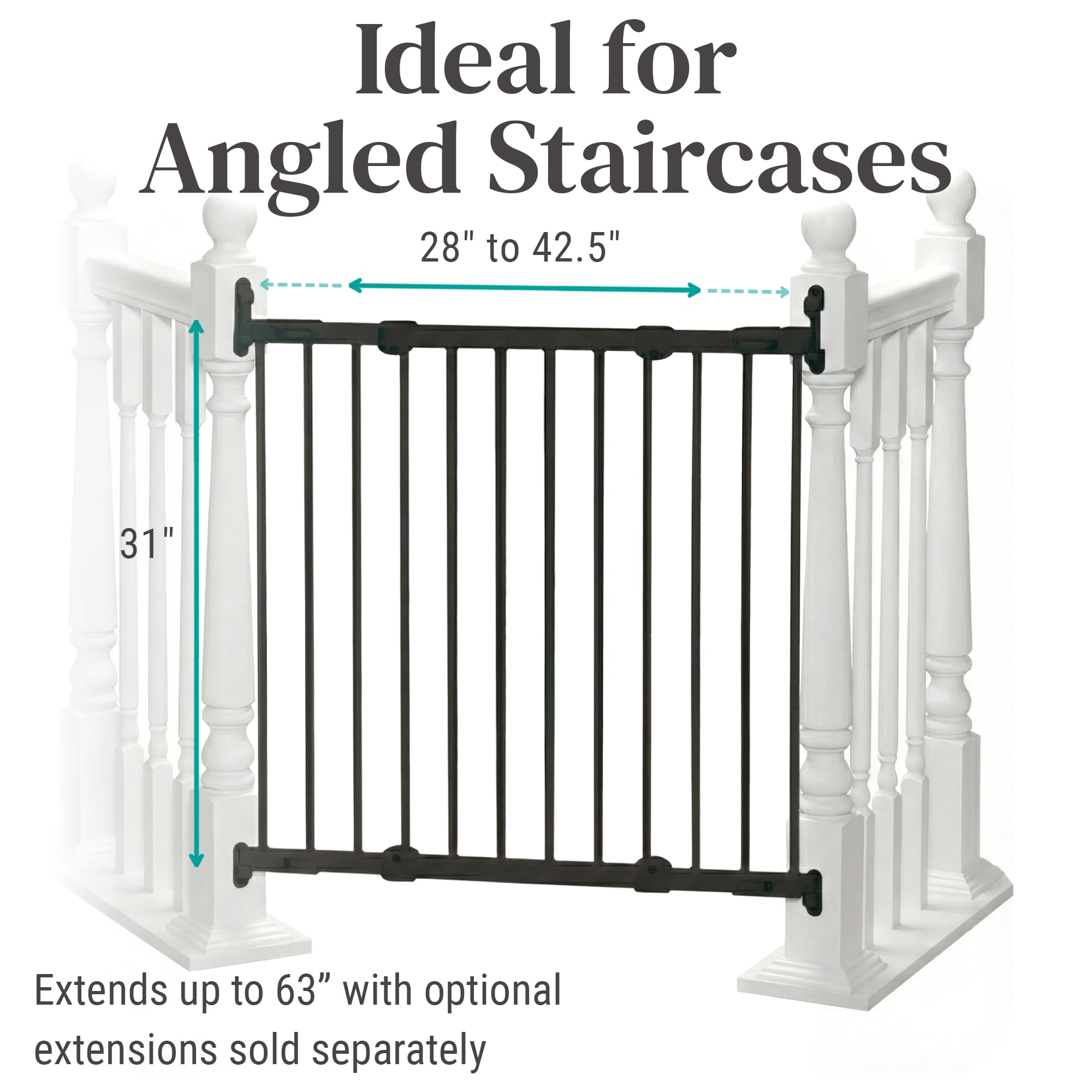 KidCo Angle Mount Safeway, Black - Secure Top of Stairs Gate